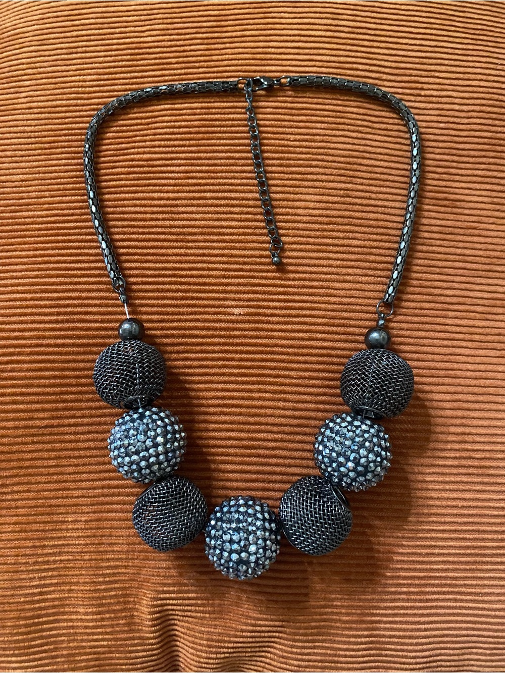 Vintage Disco Ball Necklace/Sparkly Beaded Spheres/Mesh Chain